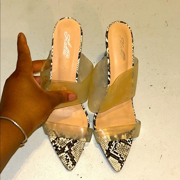 Snakeskin and Clear Strap Mules - Picture 1 of 5